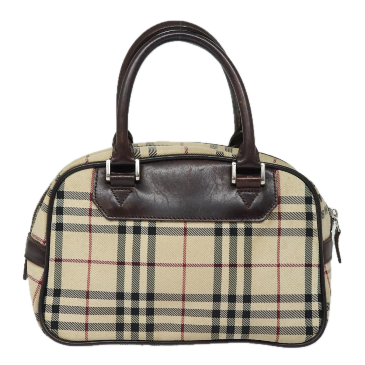 BURBERRY Nova Check Hand Bag Nylon Black Beige Auth yk13499