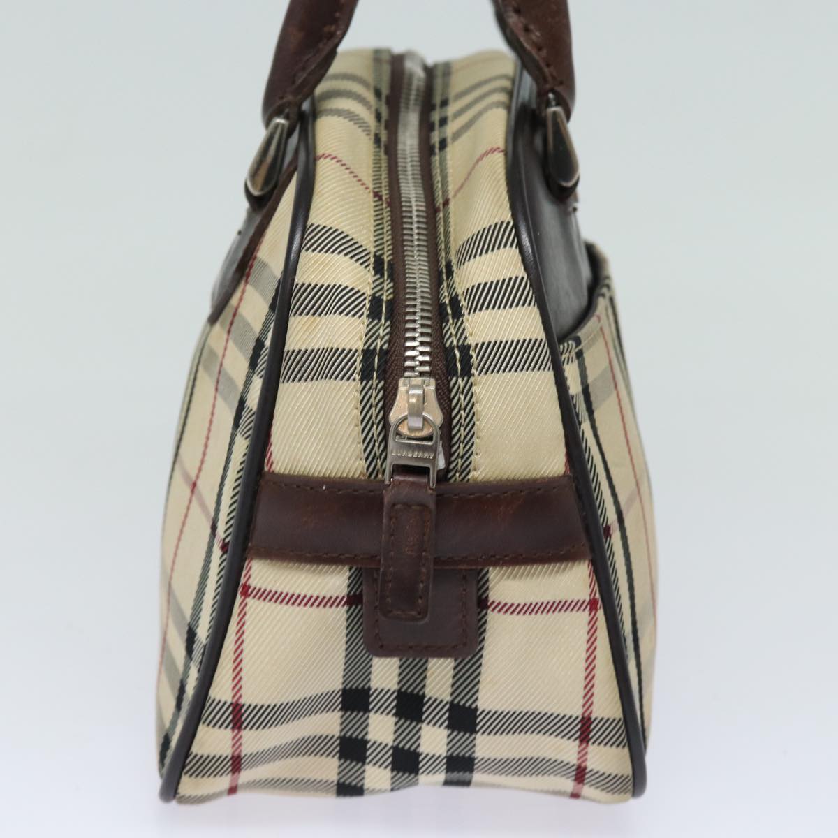 BURBERRY Nova Check Hand Bag Nylon Black Beige Auth yk13499