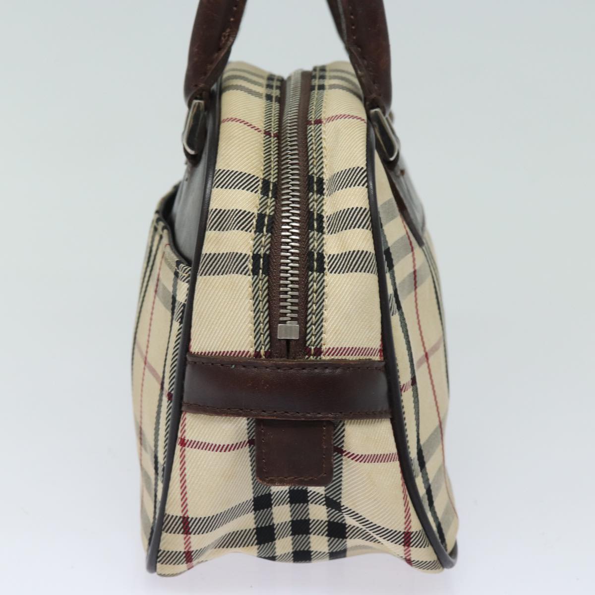 BURBERRY Nova Check Hand Bag Nylon Black Beige Auth yk13499