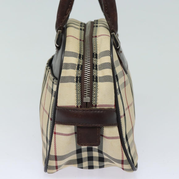 BURBERRY Nova Check Hand Bag Nylon Black Beige Auth yk13499