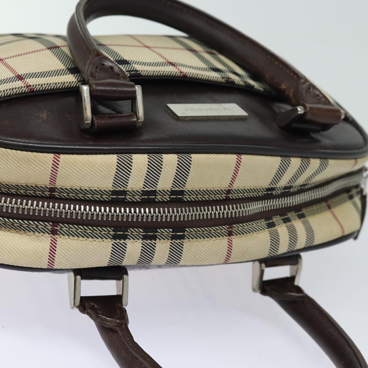 BURBERRY Nova Check Hand Bag Nylon Black Beige Auth yk13499