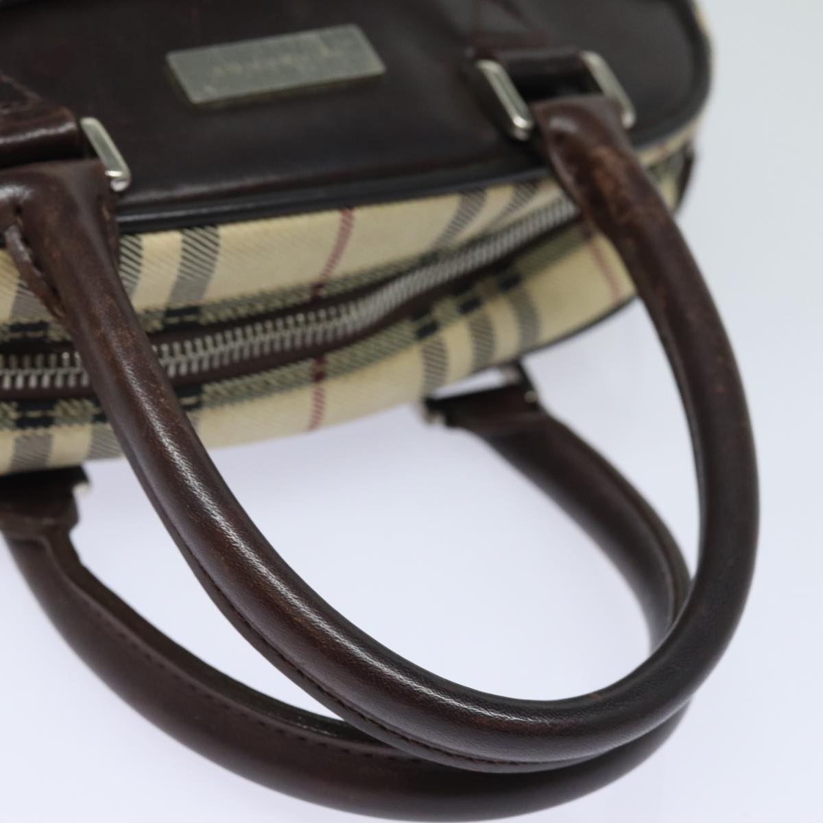 BURBERRY Nova Check Hand Bag Nylon Black Beige Auth yk13499