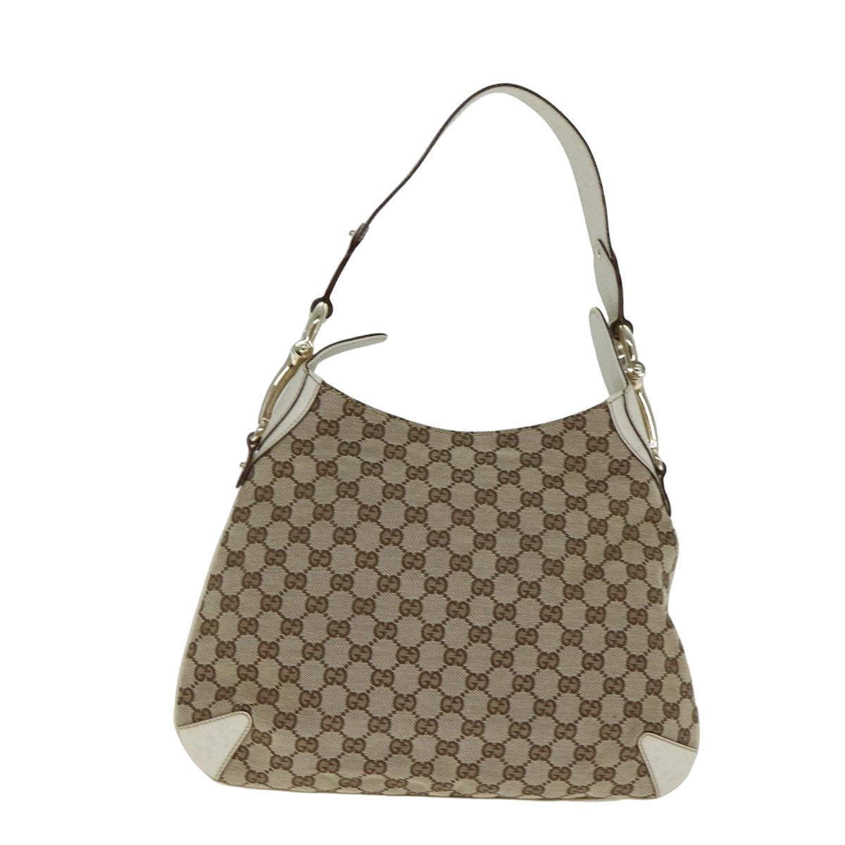 GUCCI GG Canvas Horsebit Shoulder Bag Beige Auth yk13500 - 0