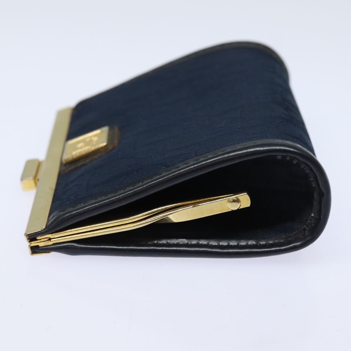 Christian Dior Trotter Canvas Gamaguchi Coin Purse Navy Auth yk13524