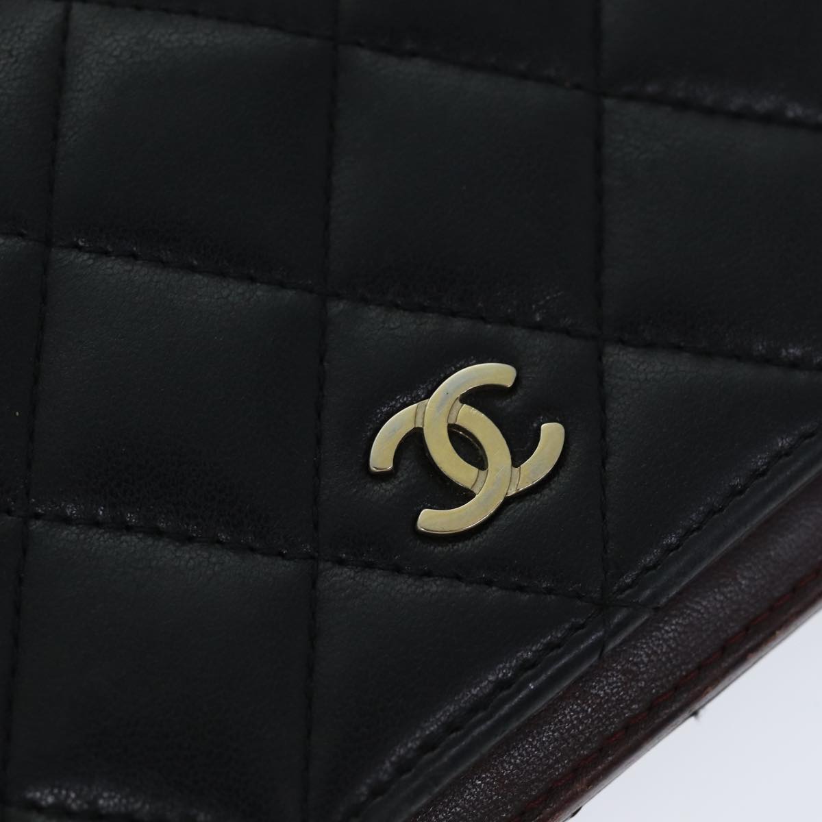 CHANEL Matelasse Long Wallet Lamb Skin Black CC Auth yk13526