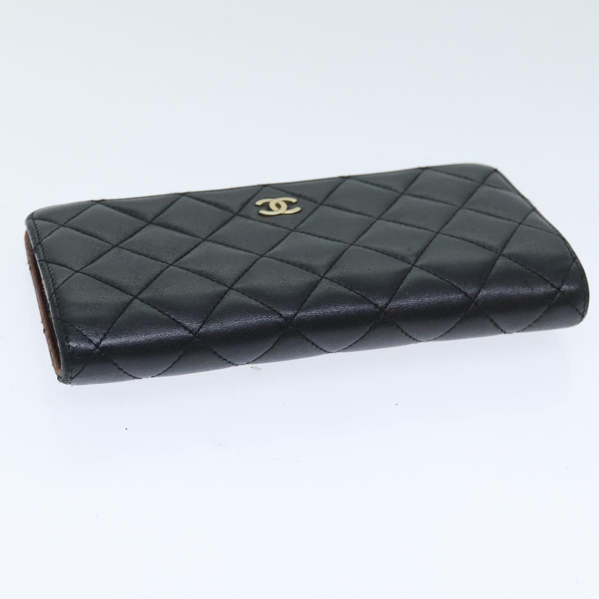 CHANEL Matelasse Long Wallet Lamb Skin Black CC Auth yk13526