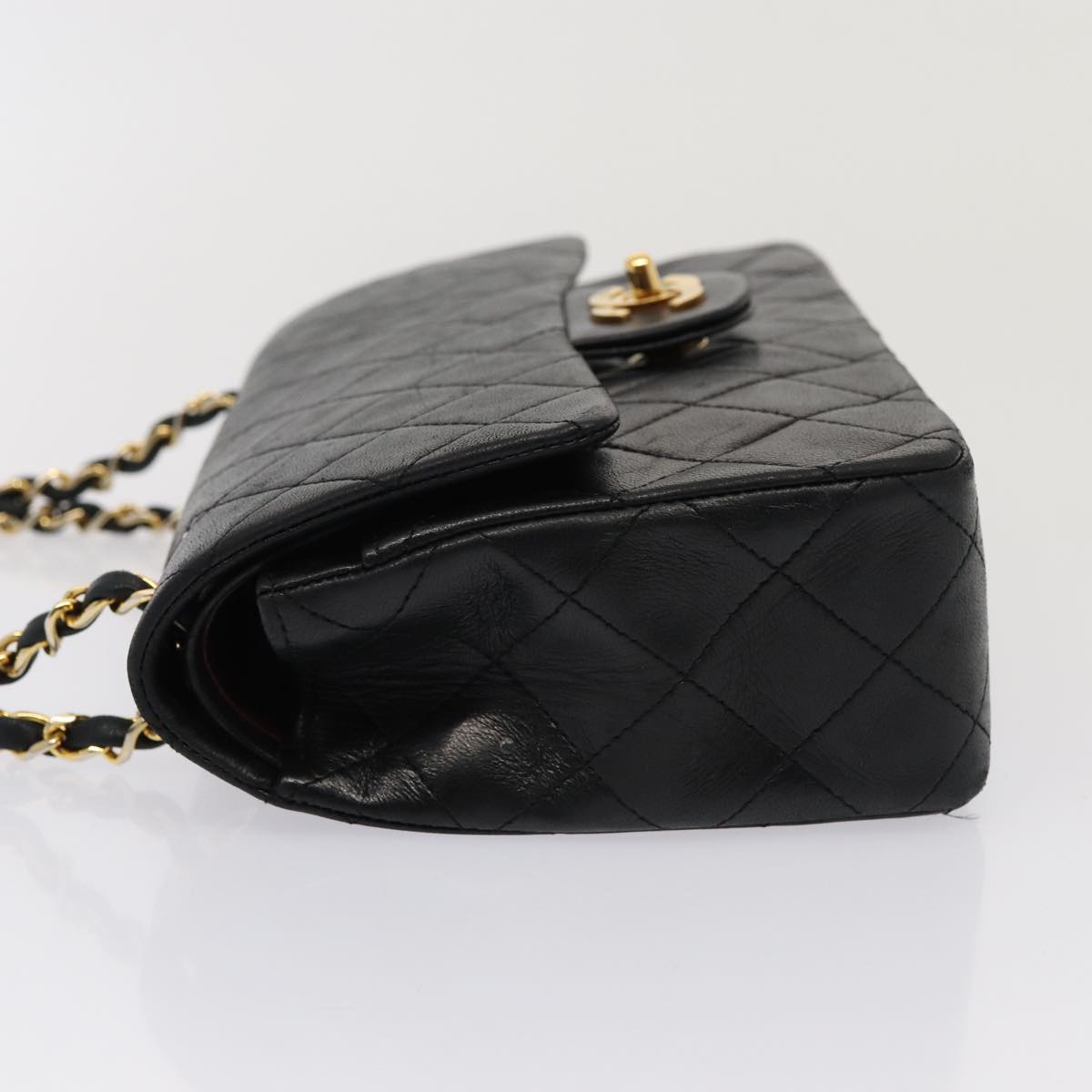 CHANEL Matelasse 23 Turn Lock Chain Bag Lamb Skin Black CC Auth yk13530A