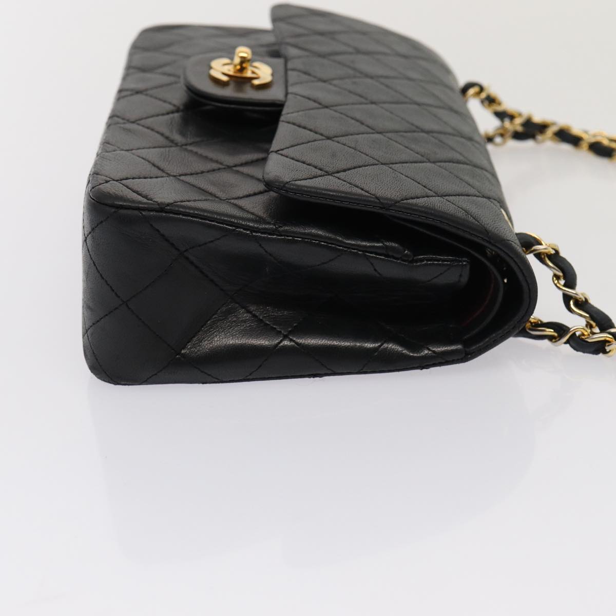 CHANEL Matelasse 23 Turn Lock Chain Bag Lamb Skin Black CC Auth yk13530A