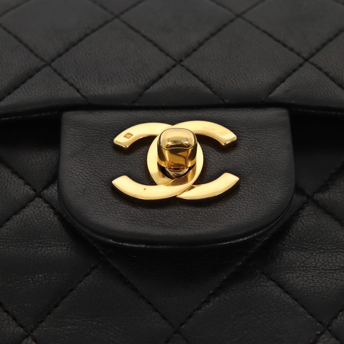 CHANEL Matelasse 23 Turn Lock Chain Bag Lamb Skin Black CC Auth yk13530A