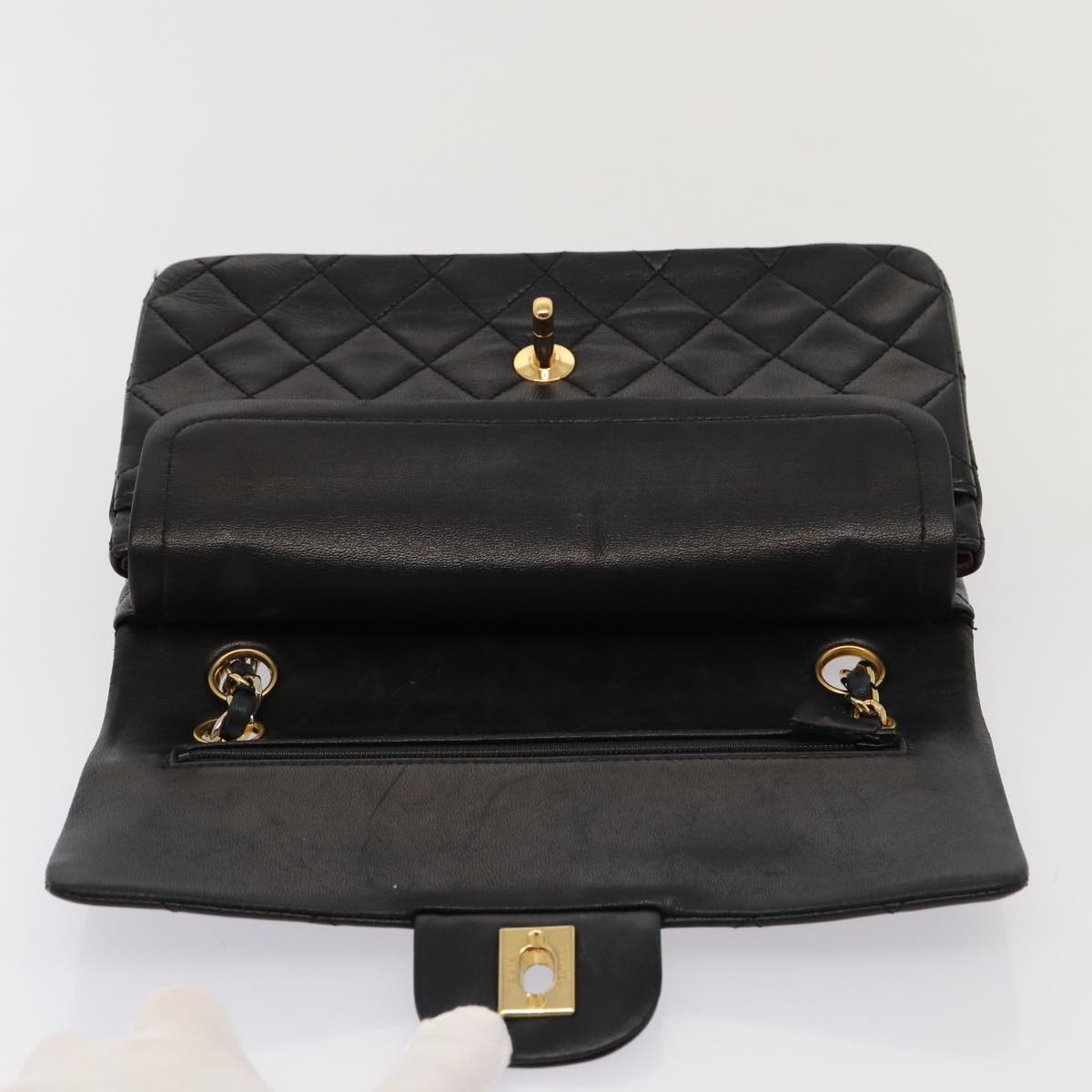 CHANEL Matelasse 23 Turn Lock Chain Bag Lamb Skin Black CC Auth yk13530A