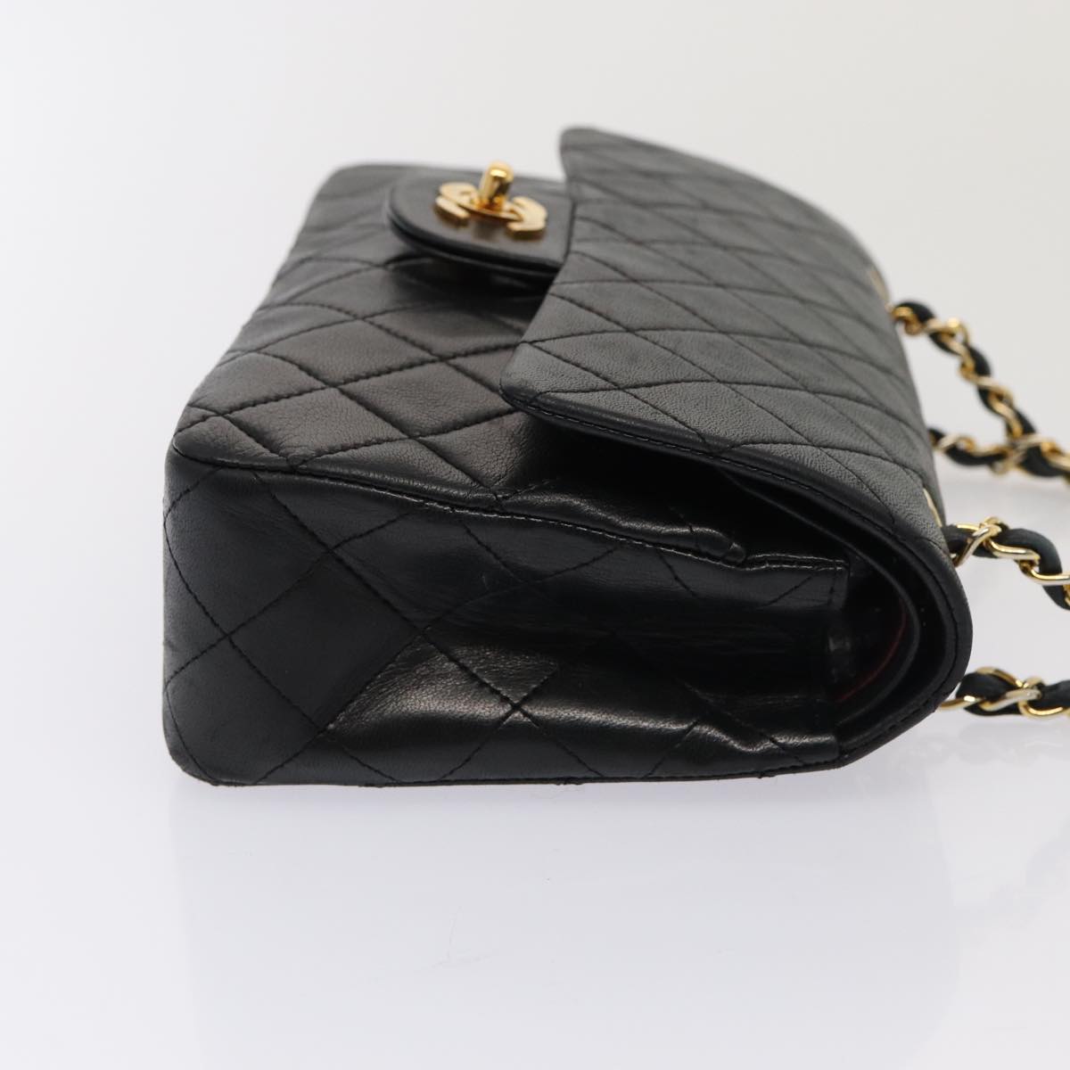 CHANEL Matelasse 23 Turn Lock Chain Bag Lamb Skin Black CC Auth yk13530A