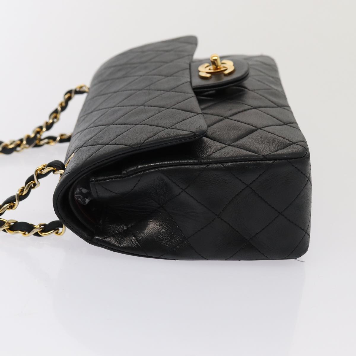 CHANEL Matelasse 23 Turn Lock Chain Bag Lamb Skin Black CC Auth yk13530A