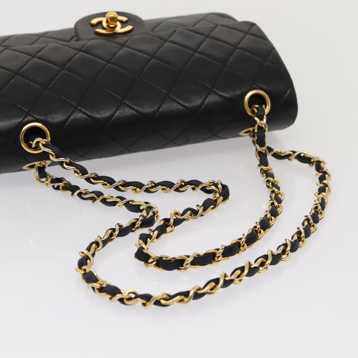 CHANEL Matelasse 23 Turn Lock Chain Bag Lamb Skin Black CC Auth yk13530A