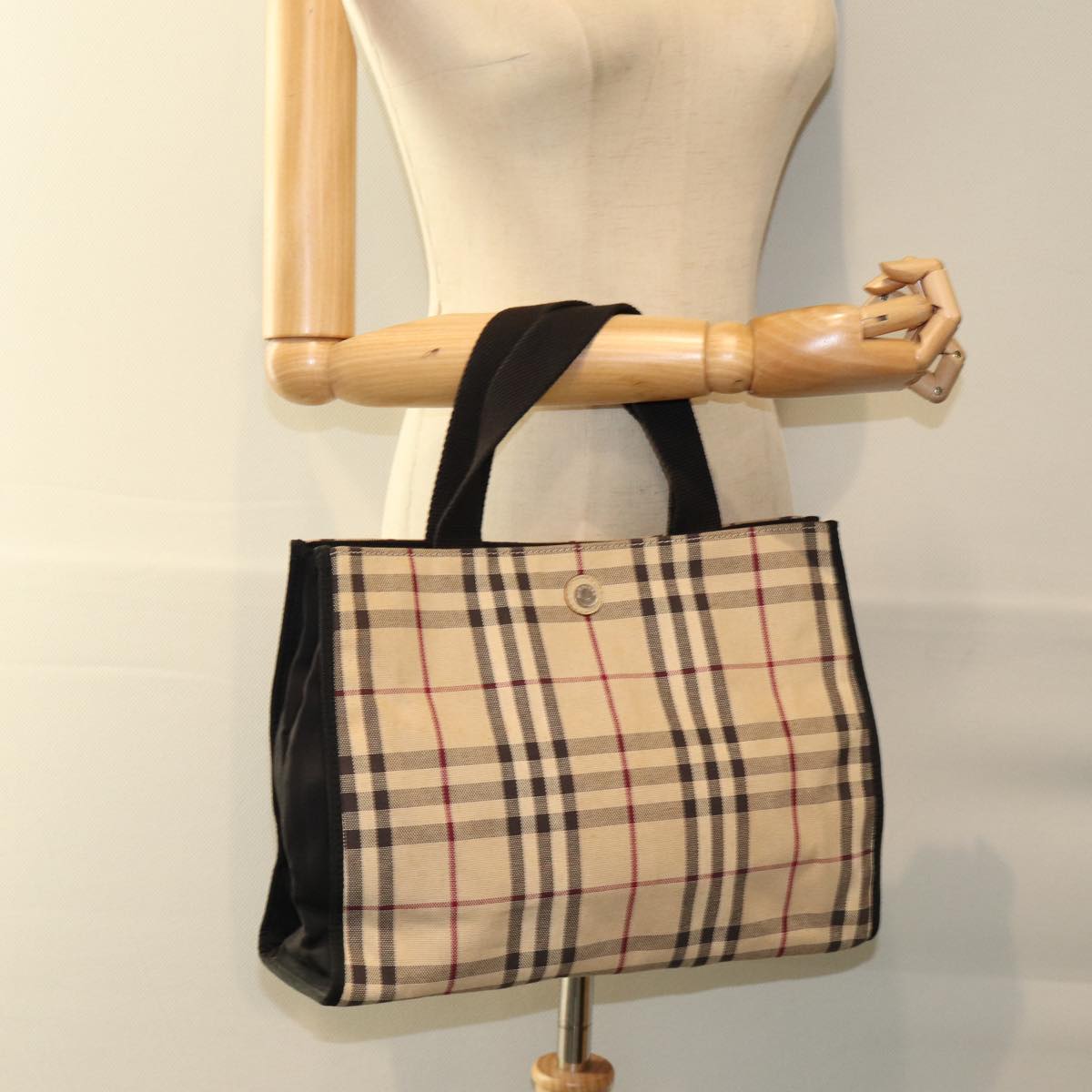 BURBERRY Nova Check Hand Bag Canvas Beige Auth yk13542