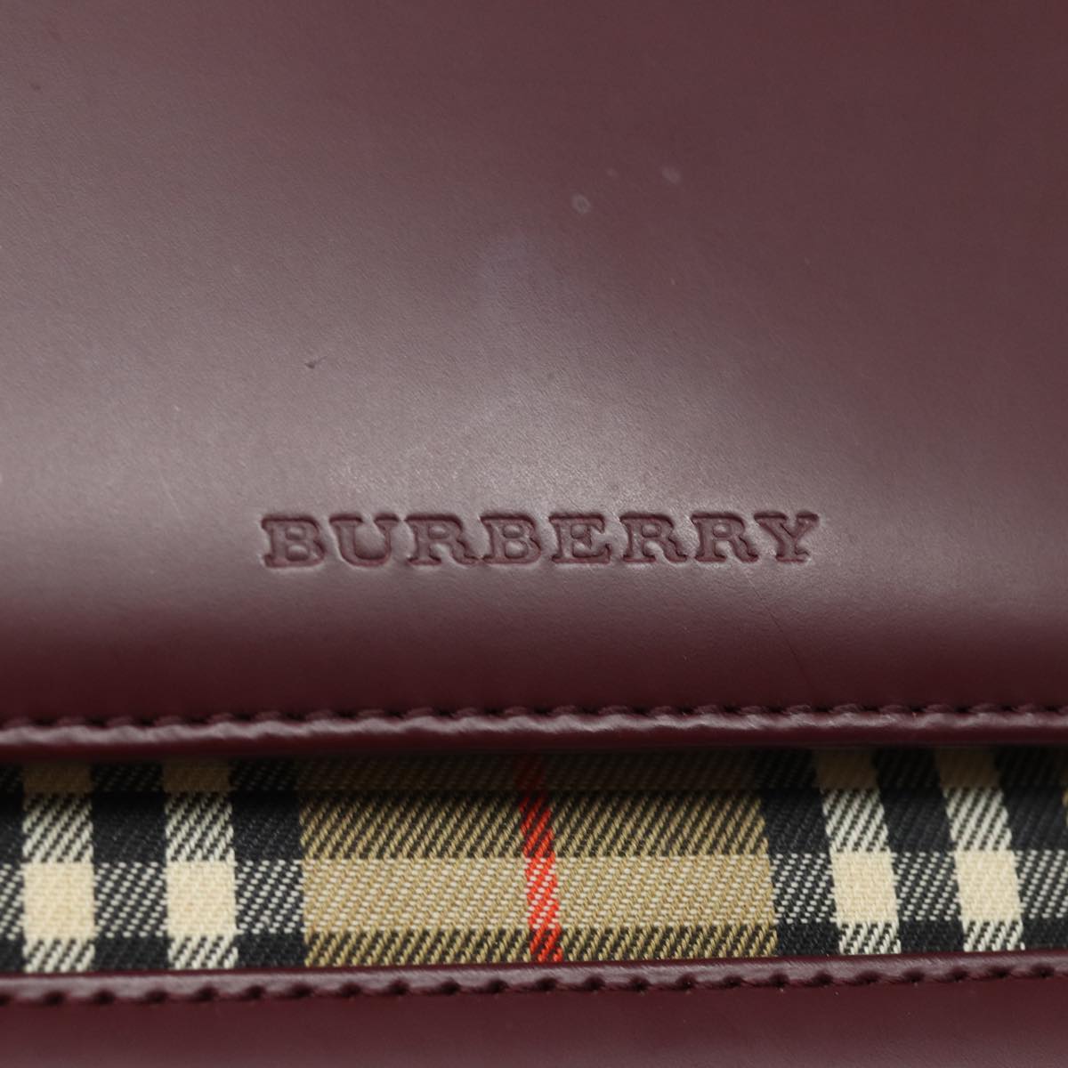 BURBERRY Nova Check Hand Bag Leather Red Auth yk13546