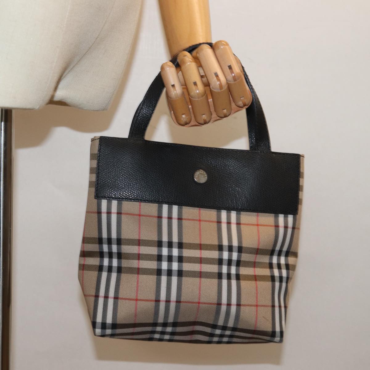 BURBERRY Nova Check Hand Bag Canvas Beige Auth yk13568