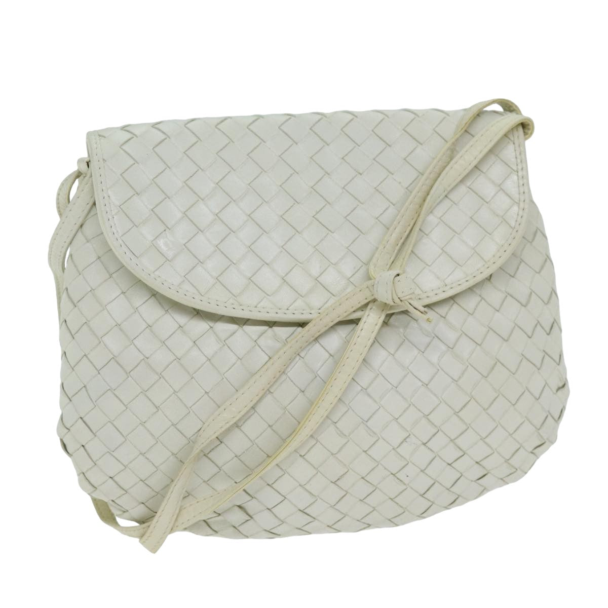 BOTTEGA VENETA INTRECCIATO Shoulder Bag Leather White Auth yk13588