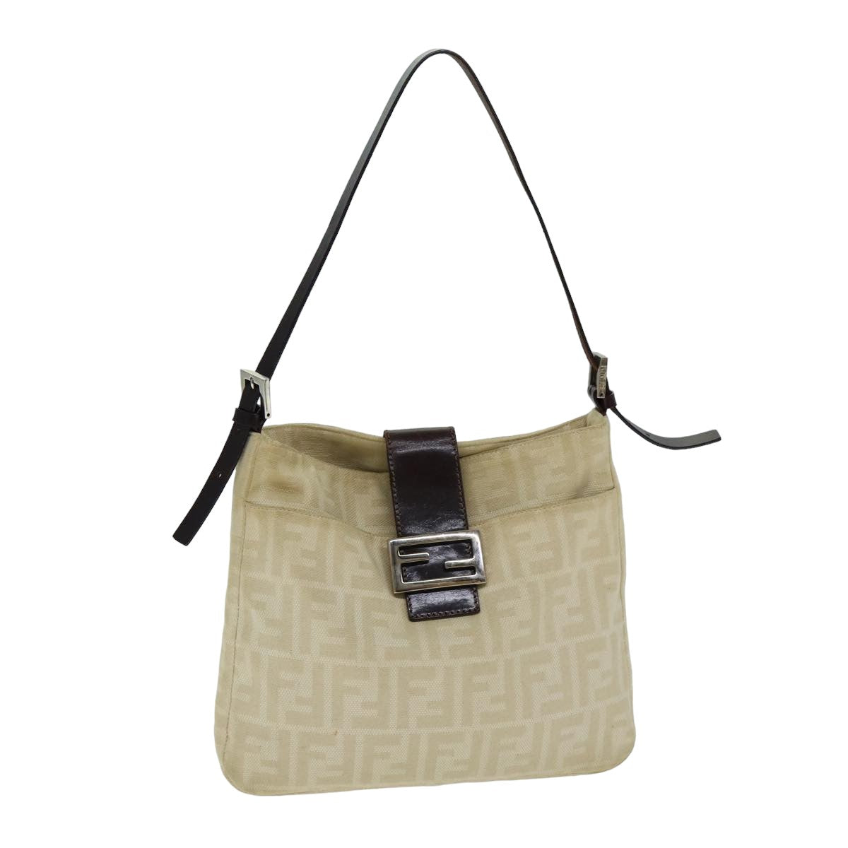 FENDI Zucca Canvas Mamma Baguette Shoulder Bag Beige Auth yk13591