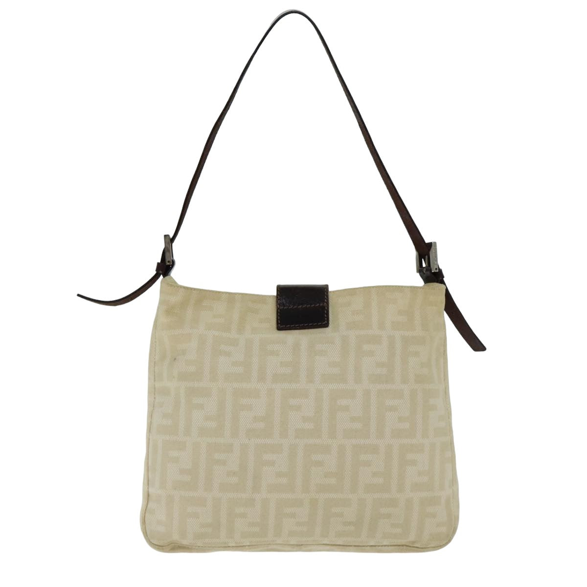 FENDI Zucca Canvas Mamma Baguette Shoulder Bag Beige Auth yk13591