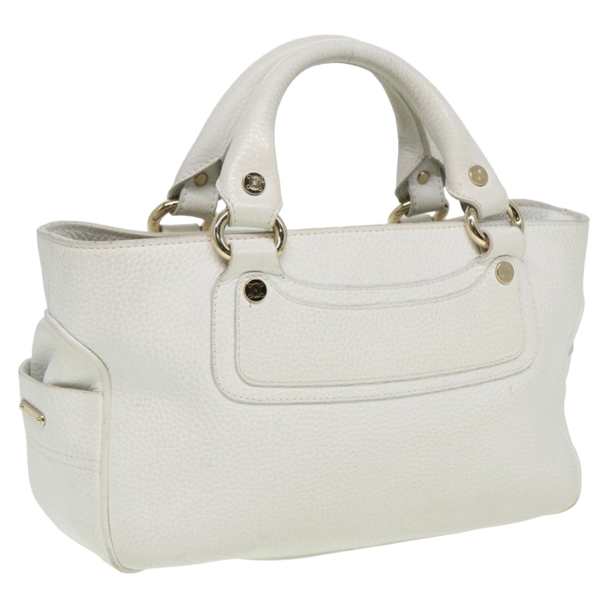 CELINE Boogie bag Hand Bag Leather White Auth yk13610