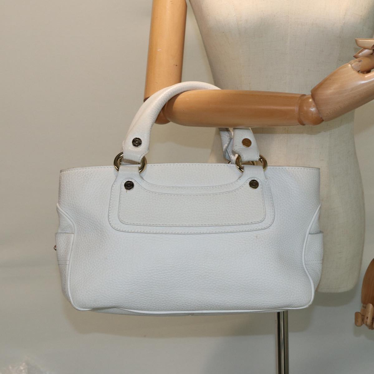 CELINE Boogie bag Hand Bag Leather White Auth yk13610