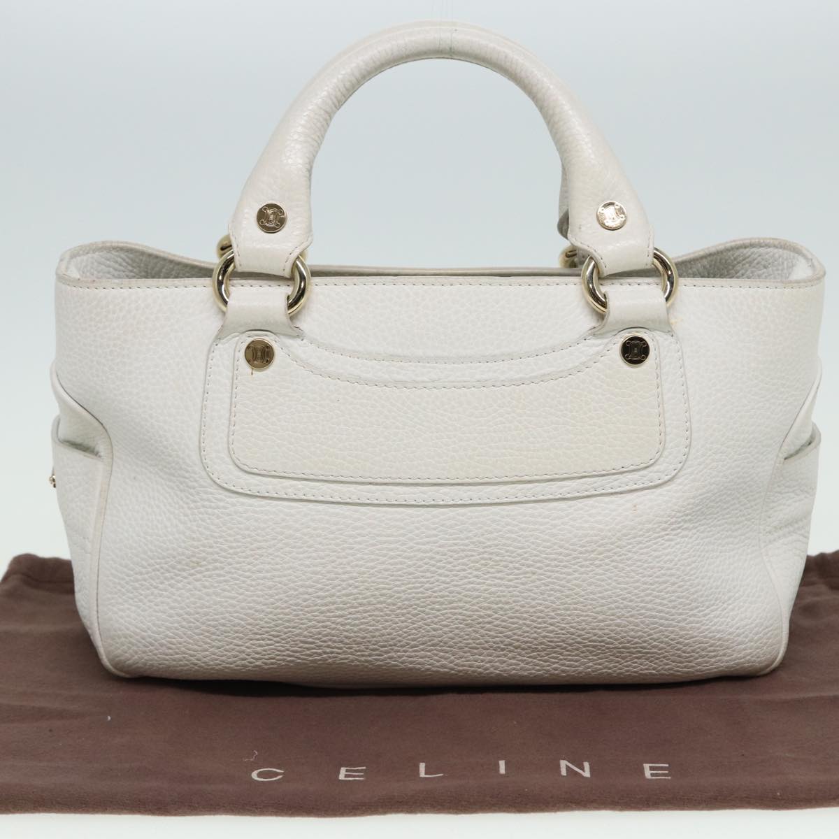 CELINE Boogie bag Hand Bag Leather White Auth yk13610