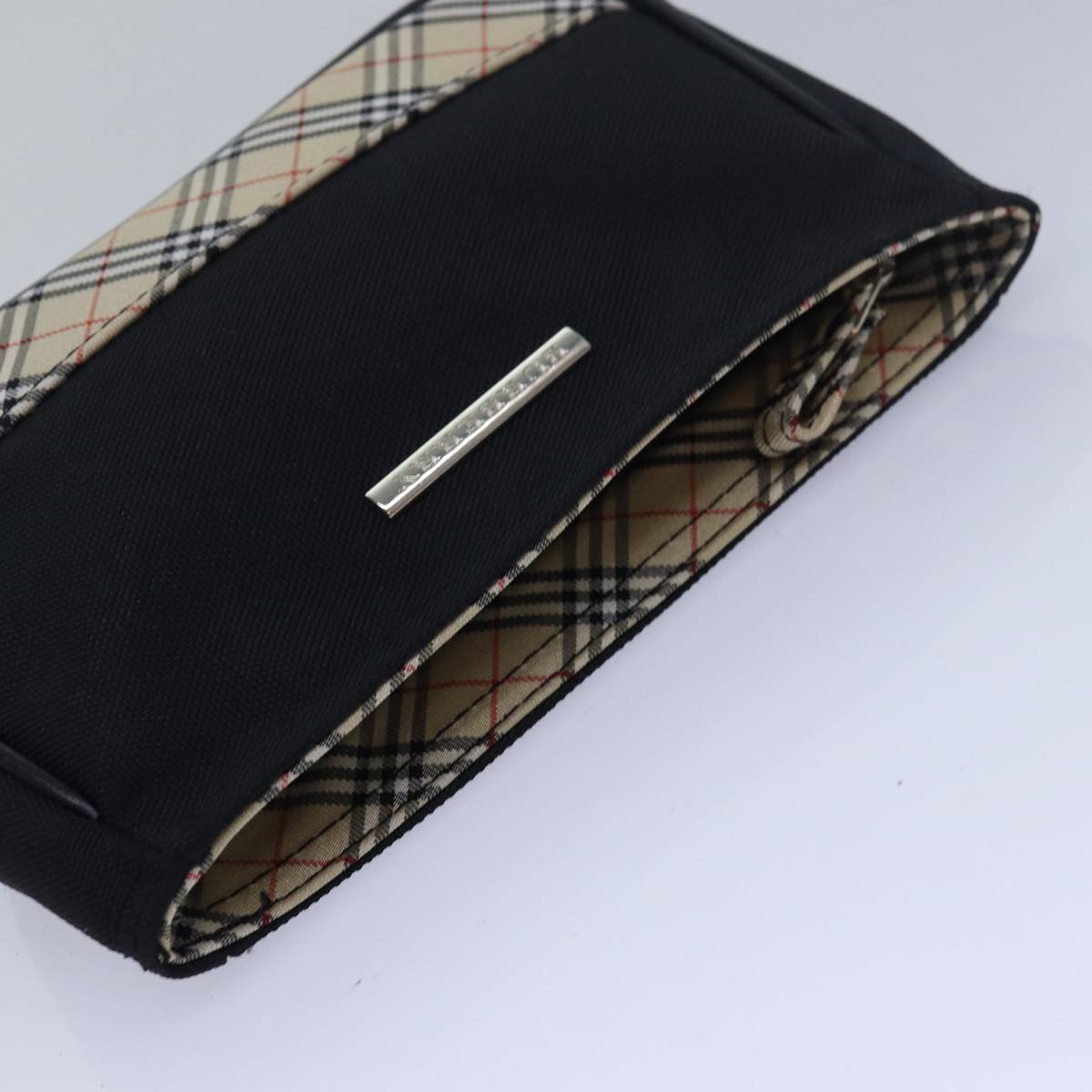 BURBERRY Nova Check Pouch Canvas 3Set Beige Navy Auth yk13612