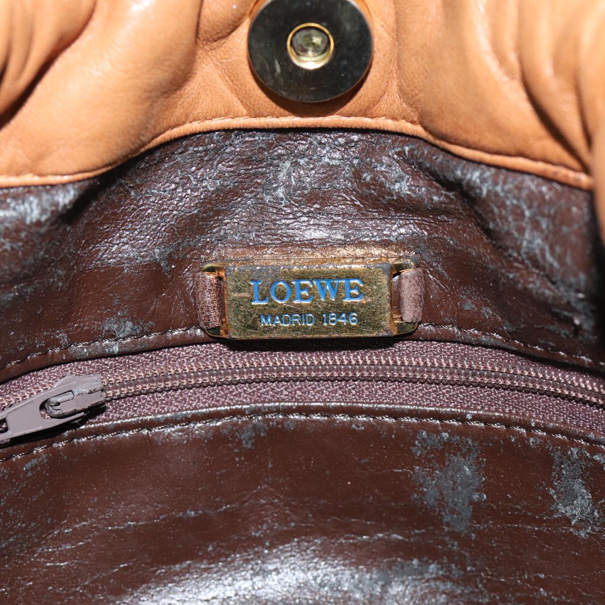 LOEWE Anagram Shoulder Bag Leather Brown Auth yk13618