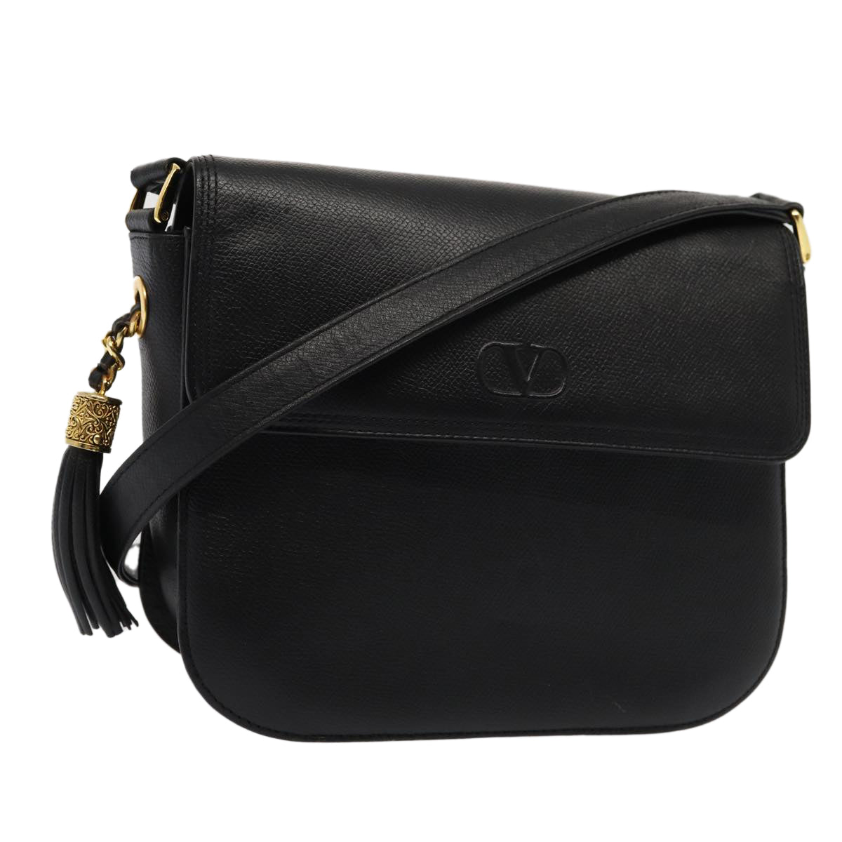 VALENTINO Shoulder Bag Leather Black Auth yk13619