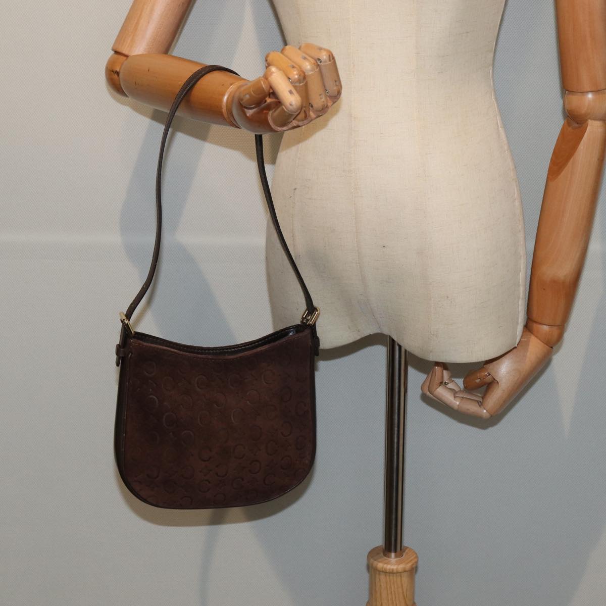 CELINE C Macadam Canvas Shoulder Bag Brown Auth yk13620