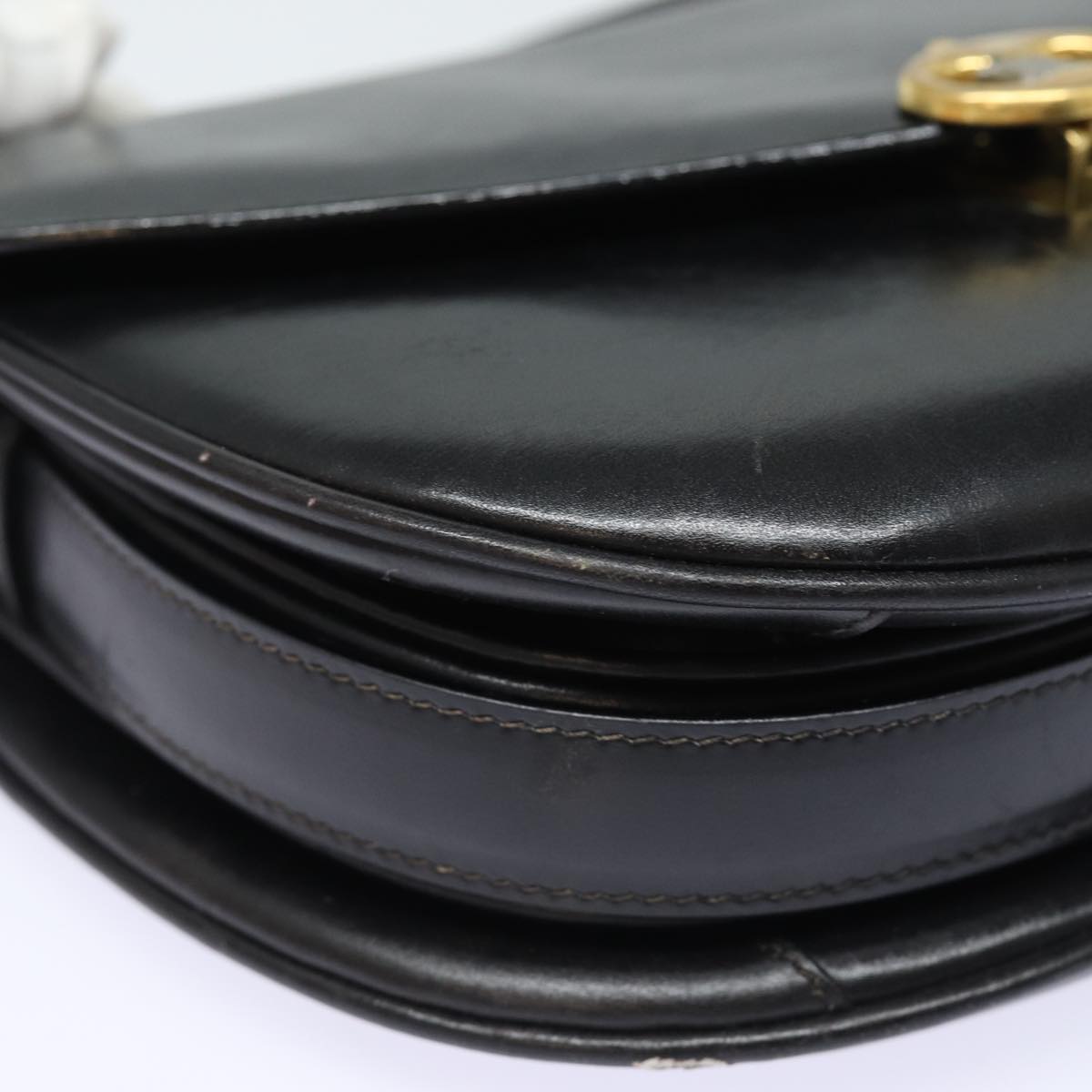 CELINE Shoulder Bag Leather Black Auth yk13626