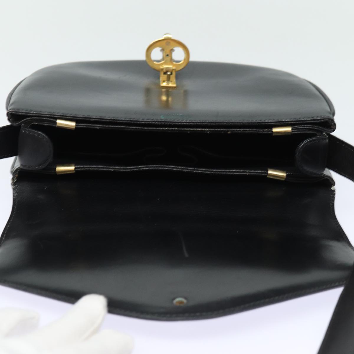 CELINE Shoulder Bag Leather Black Auth yk13626