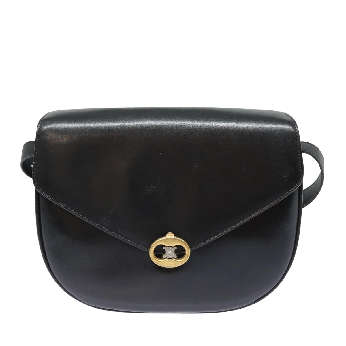 CELINE Shoulder Bag Leather Black Auth yk13626 - 0