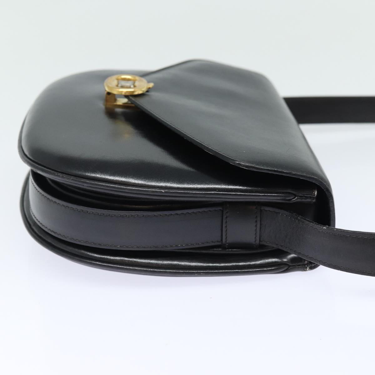 CELINE Shoulder Bag Leather Black Auth yk13626