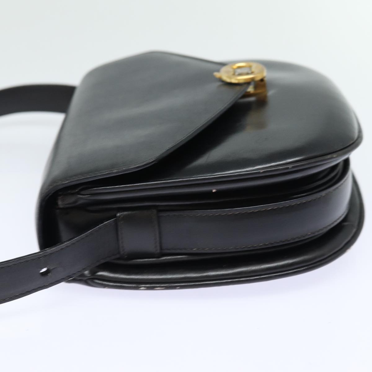 CELINE Shoulder Bag Leather Black Auth yk13626