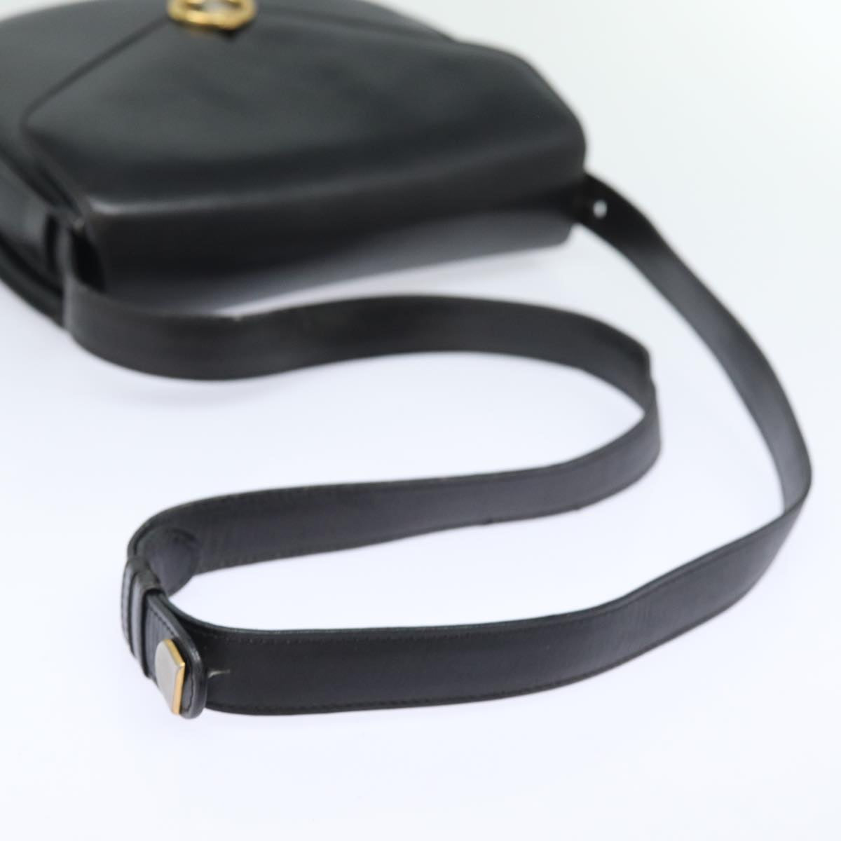 CELINE Shoulder Bag Leather Black Auth yk13626