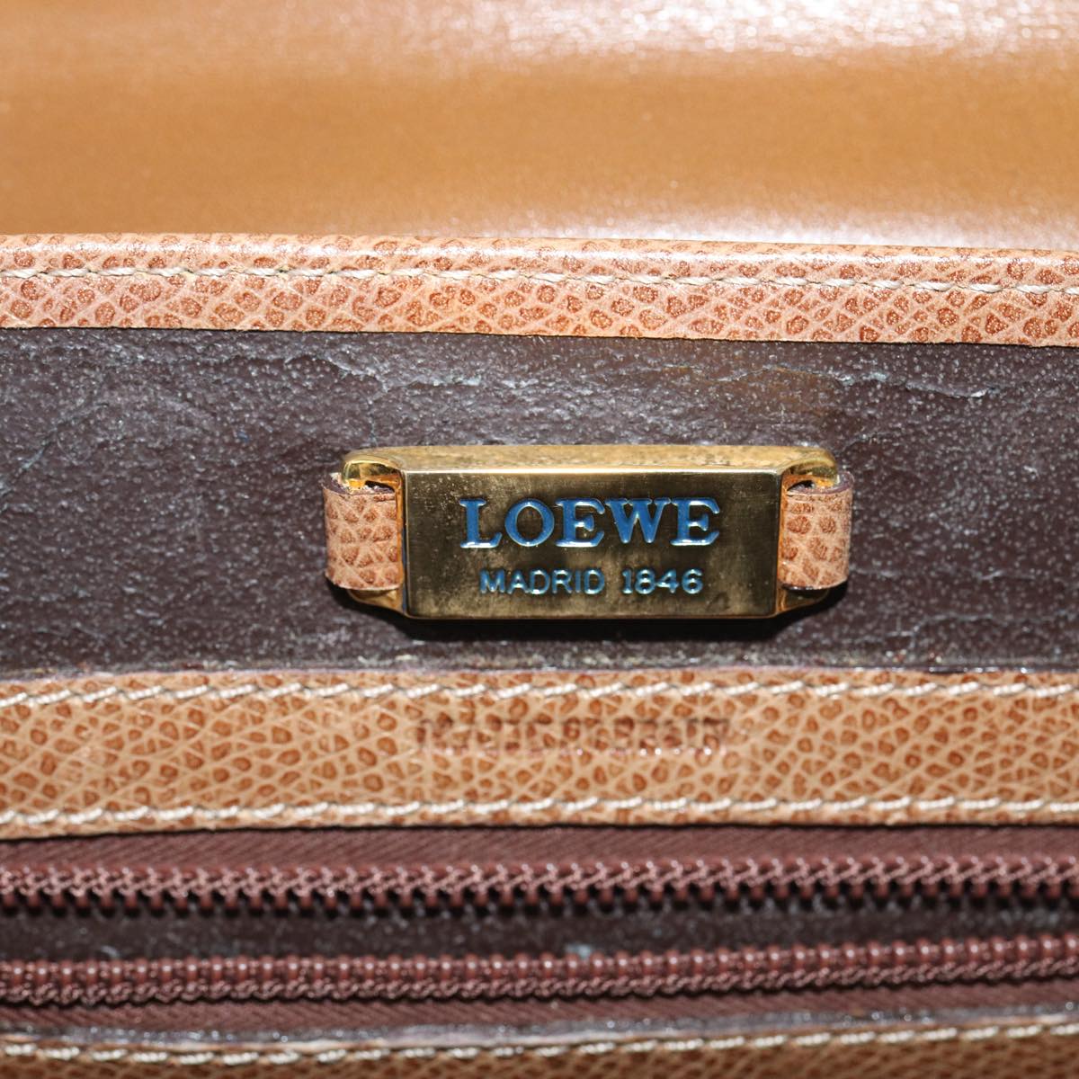 LOEWE Anagram Hand Bag Leather 2way Brown Auth yk13628