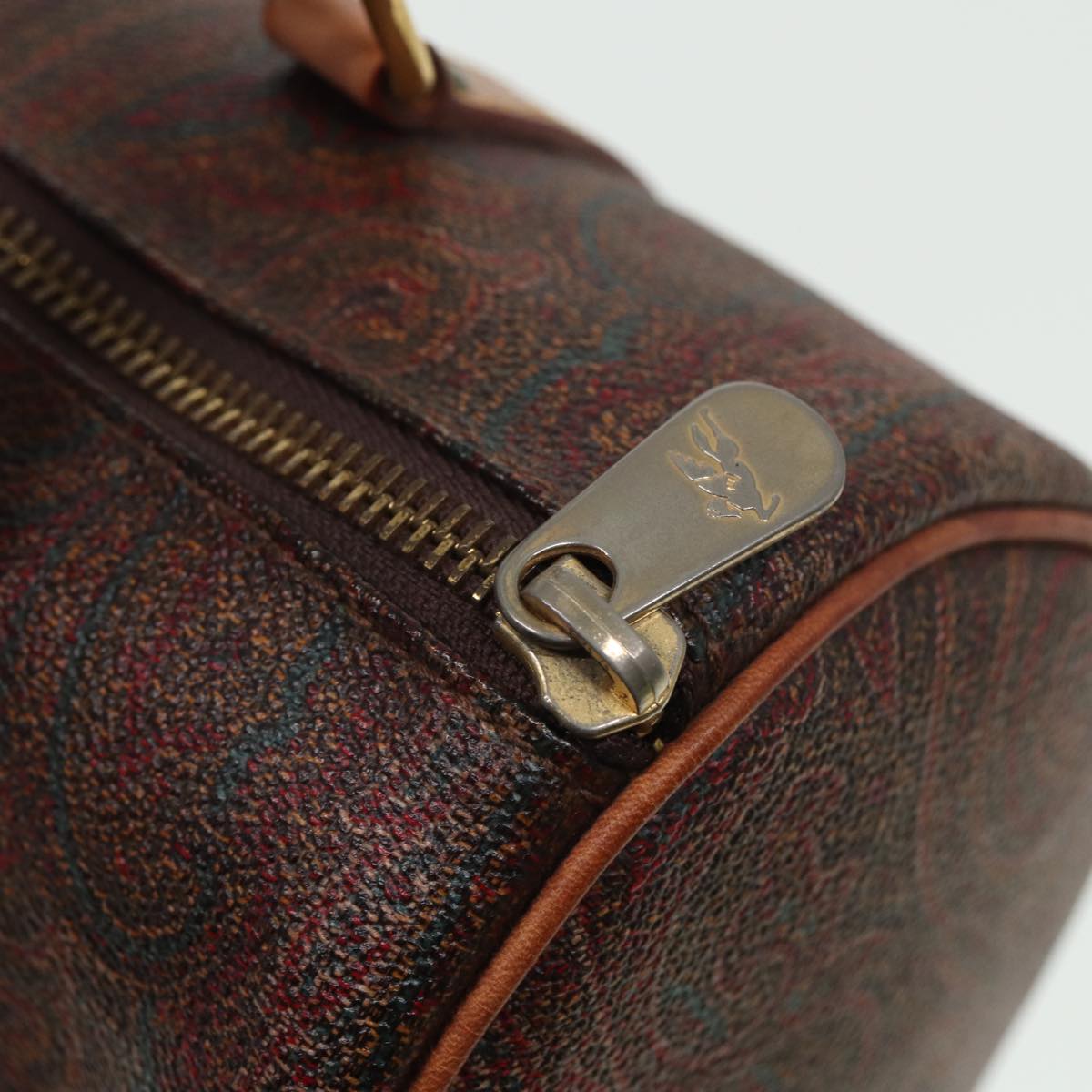 ETRO Paisley Hand Bag PVC Leather Brown Auth yk13636