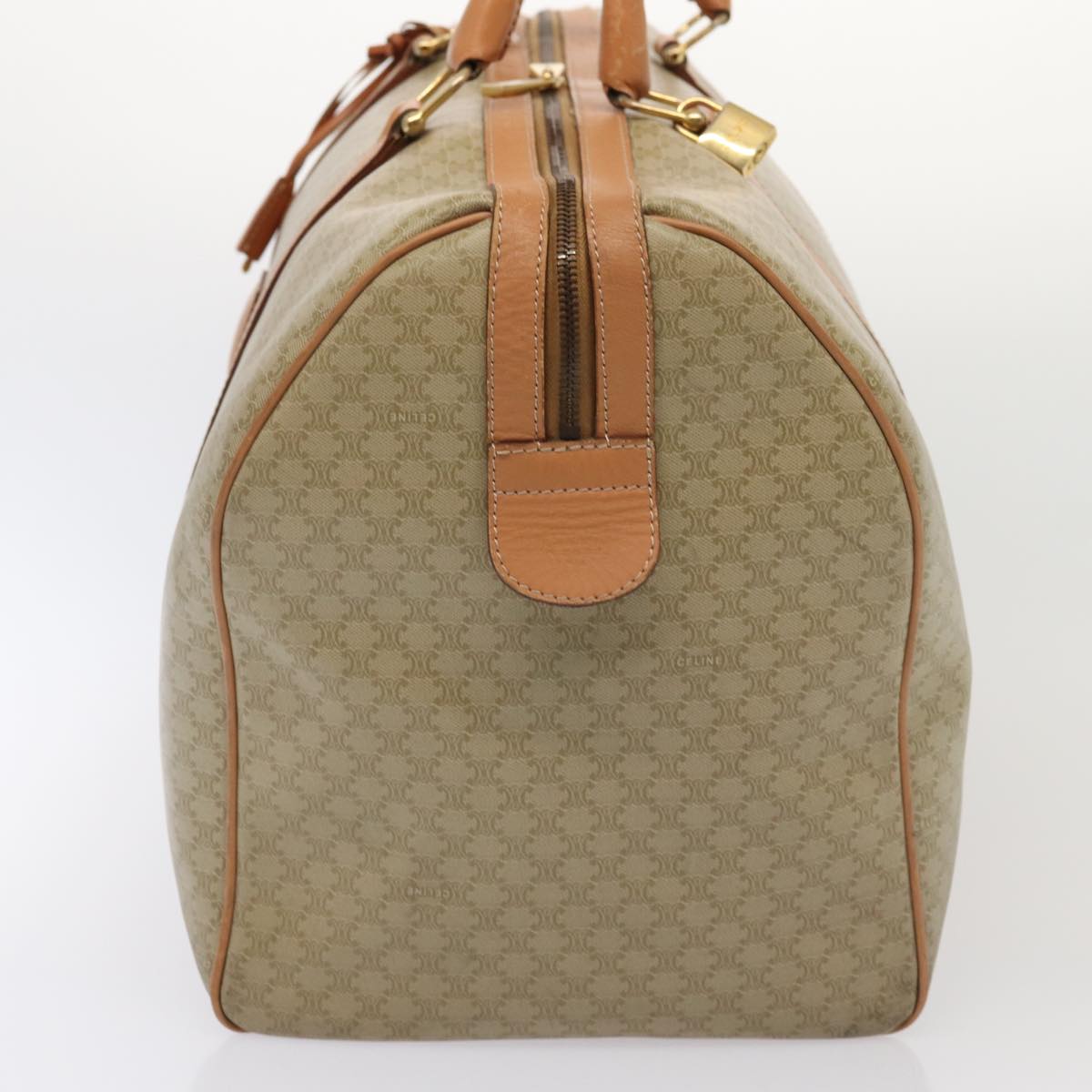 CELINE Macadam Canvas Boston Bag Beige Auth yk13637