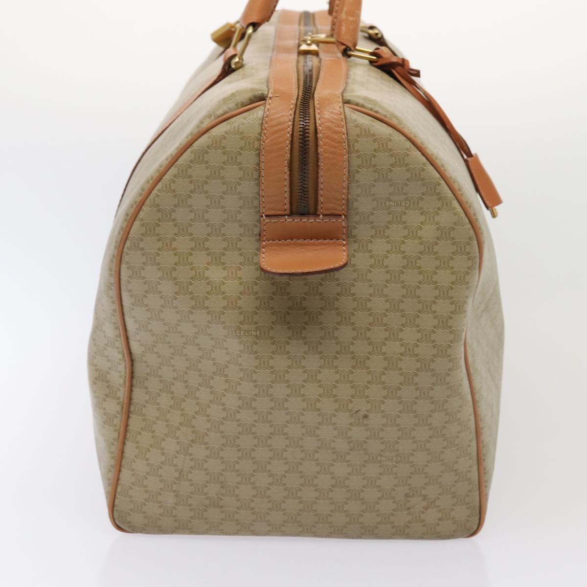 CELINE Macadam Canvas Boston Bag Beige Auth yk13637