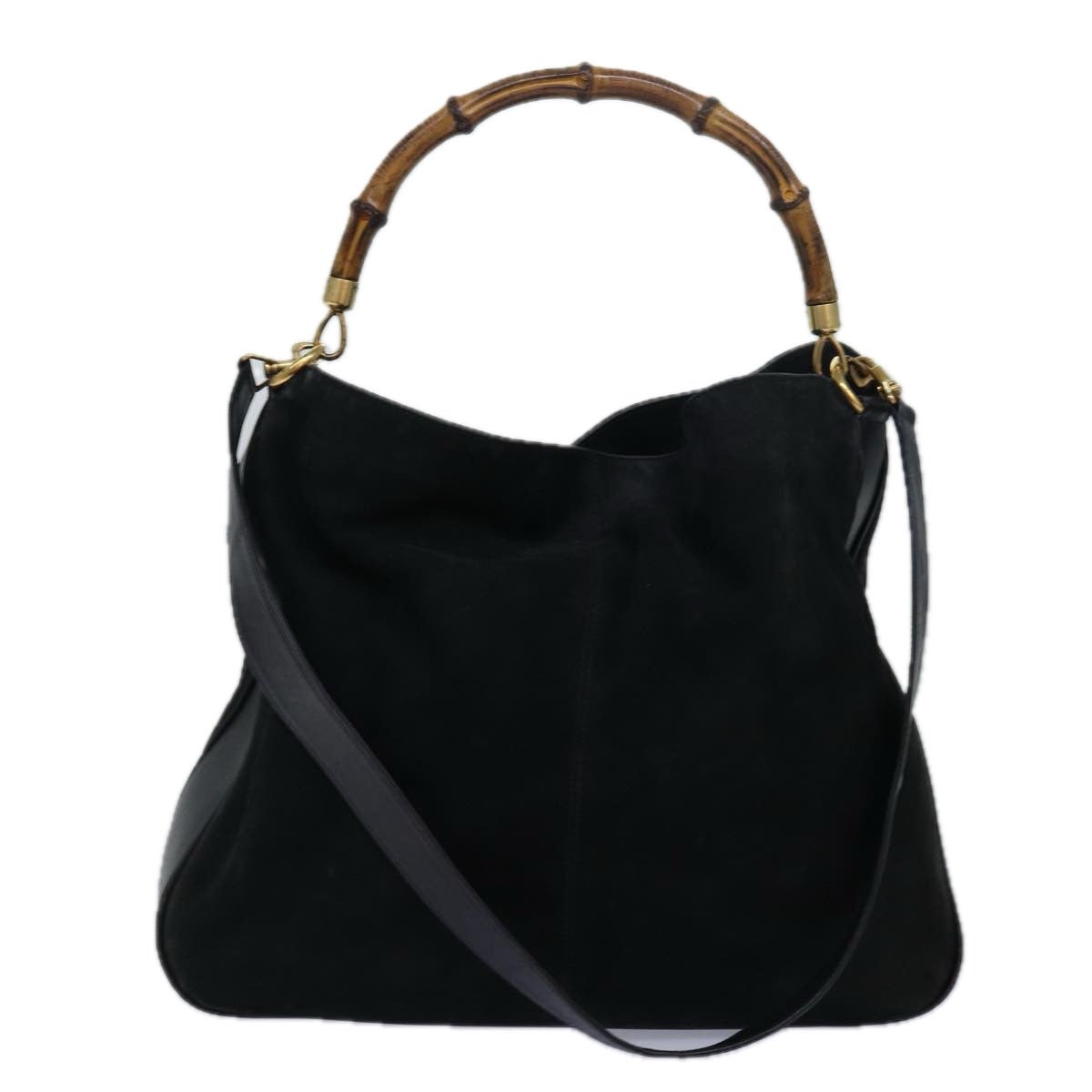 GUCCI Bamboo Hand Bag Suede 2way Black 001 14 1577 Auth yk13644