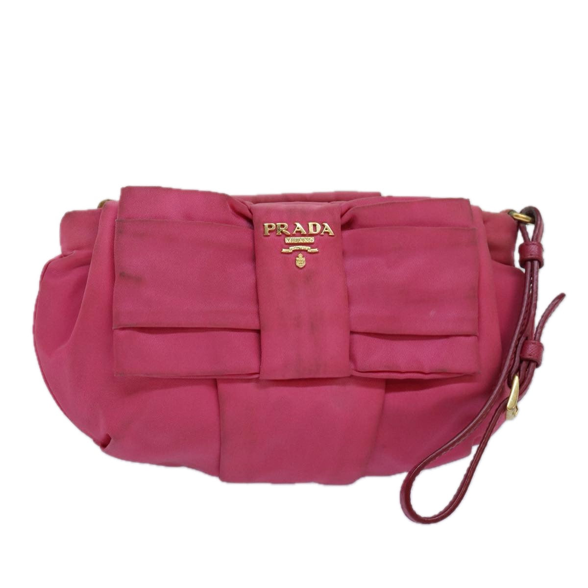 PRADA Ribbon Pouch Nylon Pink Pink Auth yk13651