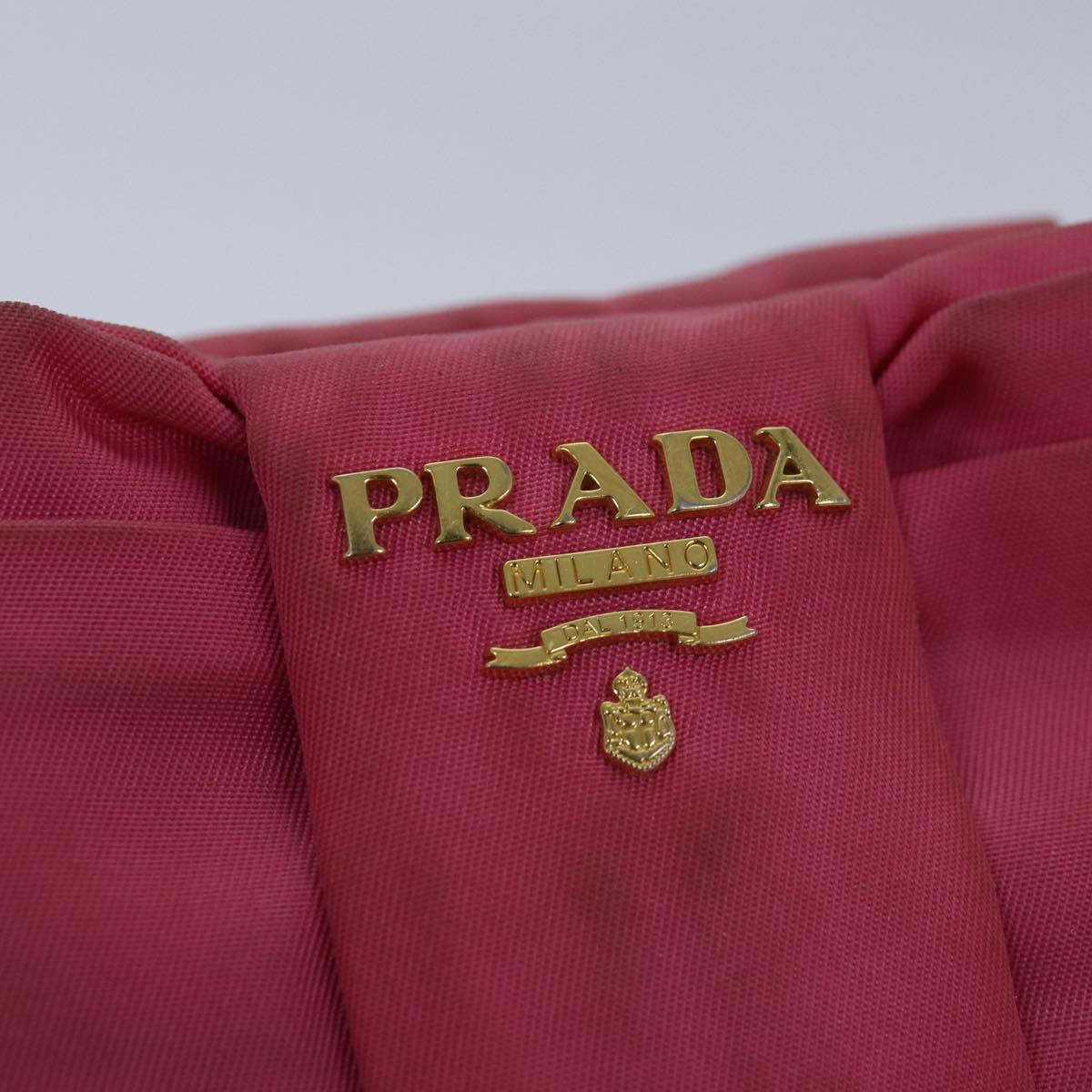 PRADA Ribbon Pouch Nylon Pink Pink Auth yk13651