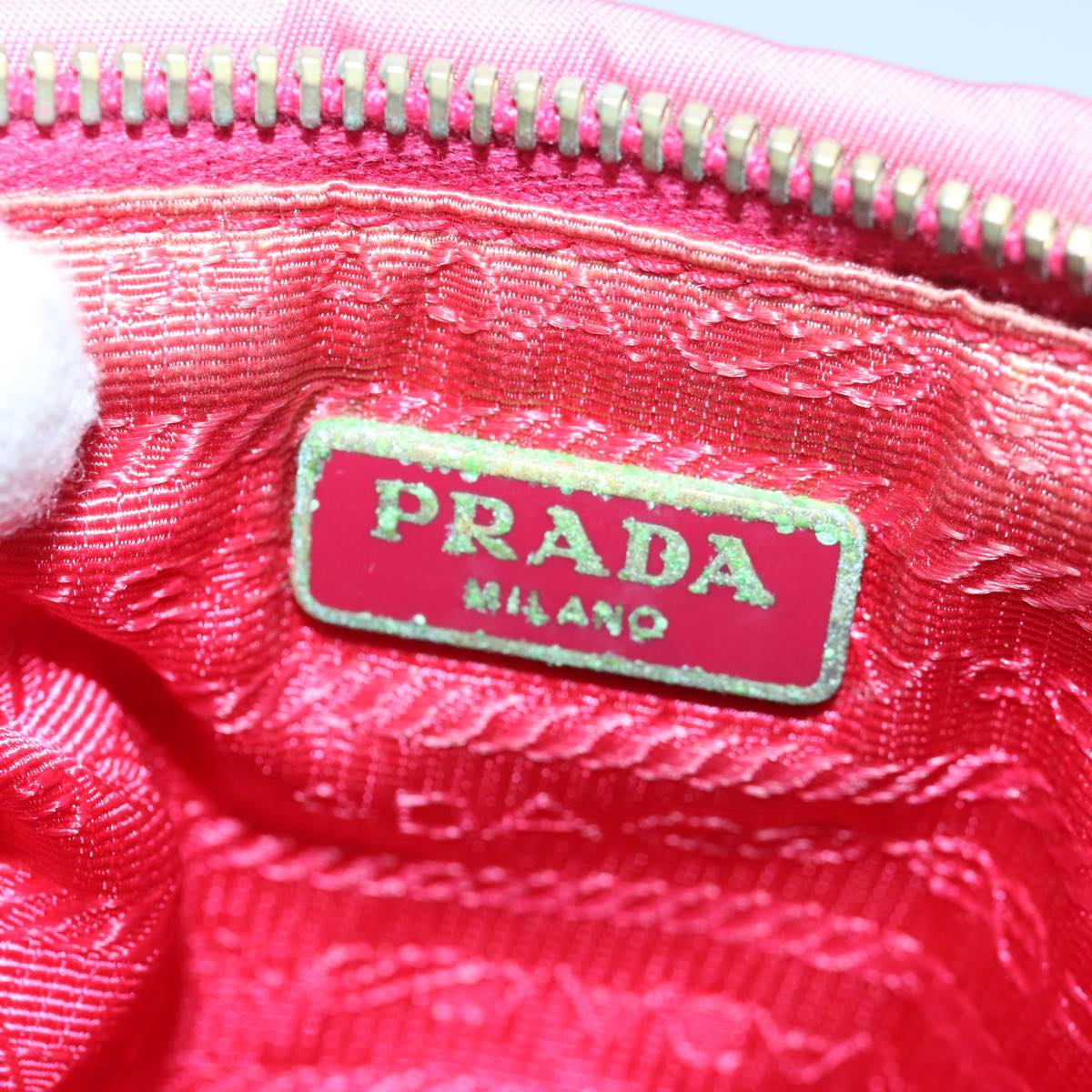 PRADA Ribbon Pouch Nylon Pink Pink Auth yk13651