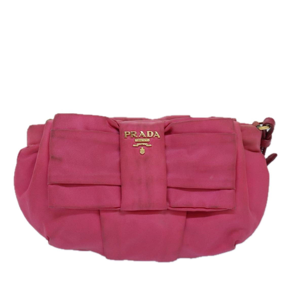 PRADA Ribbon Pouch Nylon Pink Pink Auth yk13651