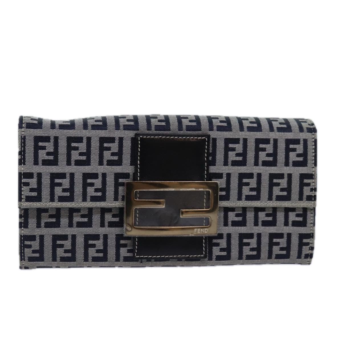 FENDI Zucchino Canvas Long Wallet Navy Auth yk13654