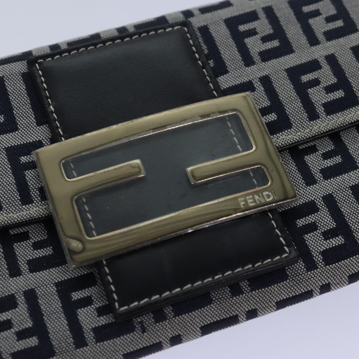 FENDI Zucchino Canvas Long Wallet Navy Auth yk13654