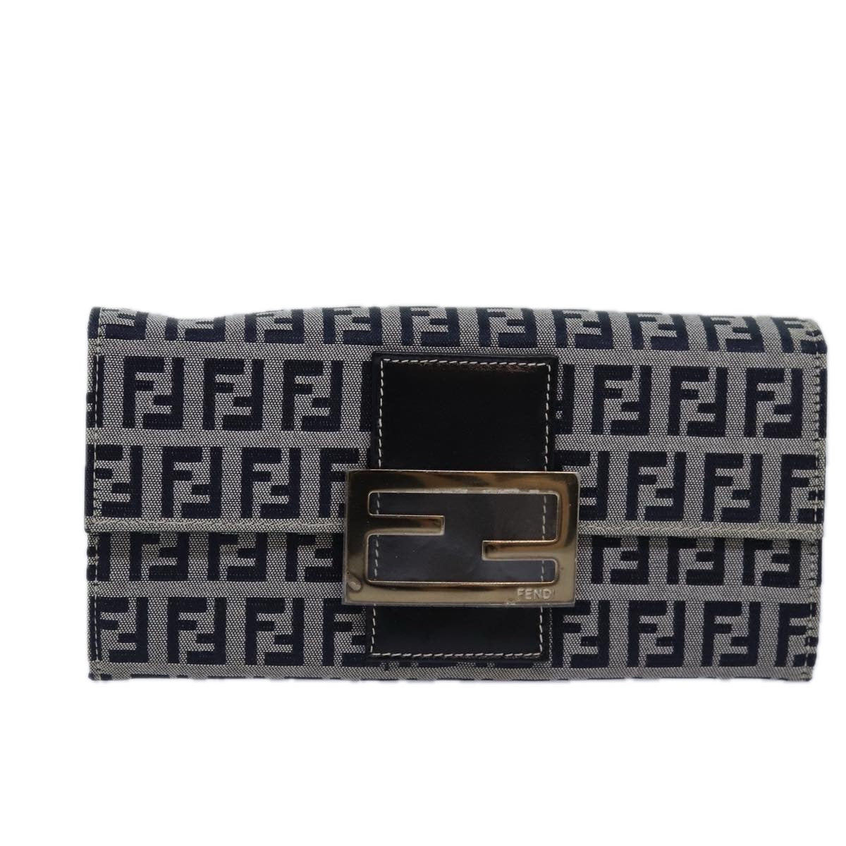 FENDI Zucchino Canvas Long Wallet Navy Auth yk13654