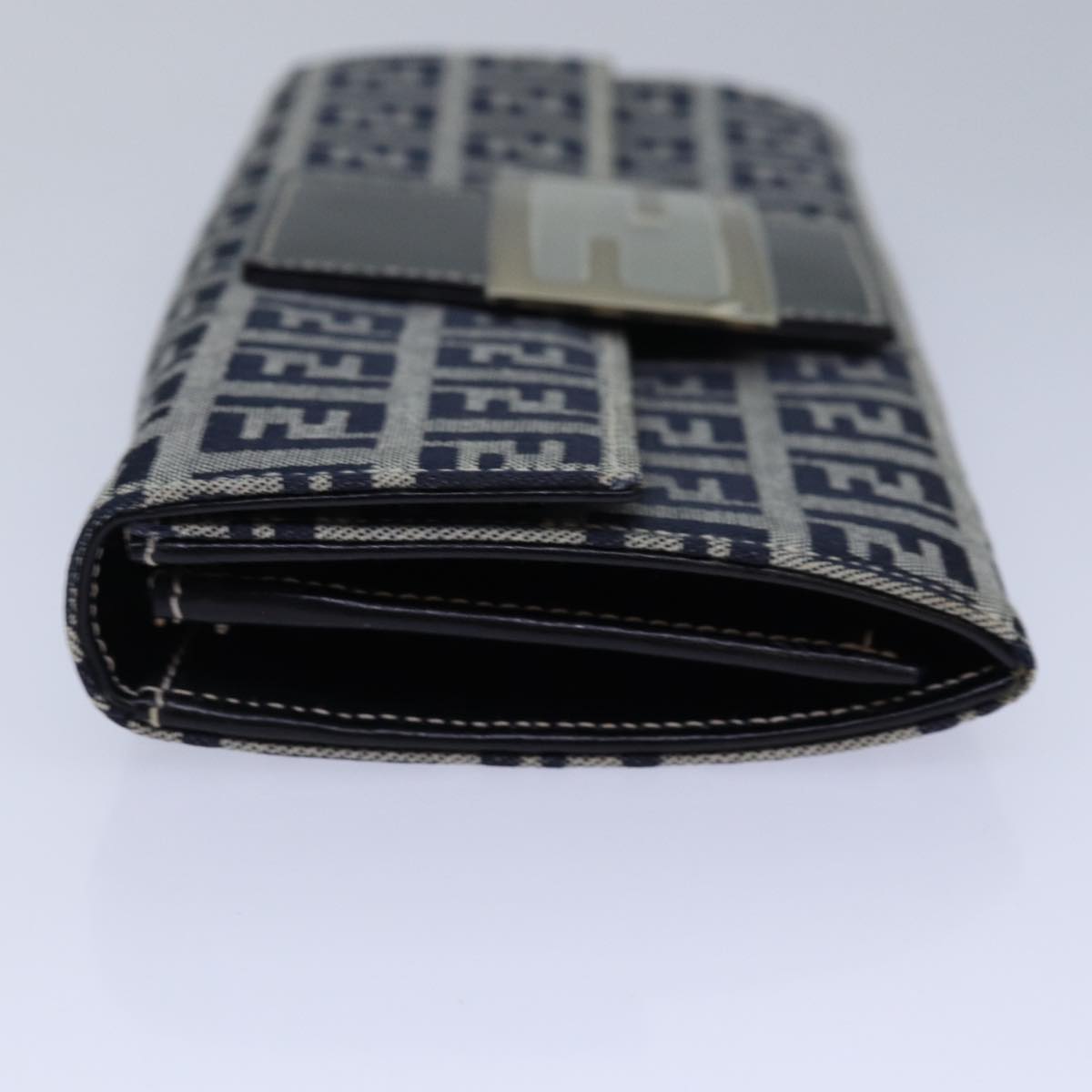 FENDI Zucchino Canvas Long Wallet Navy Auth yk13654