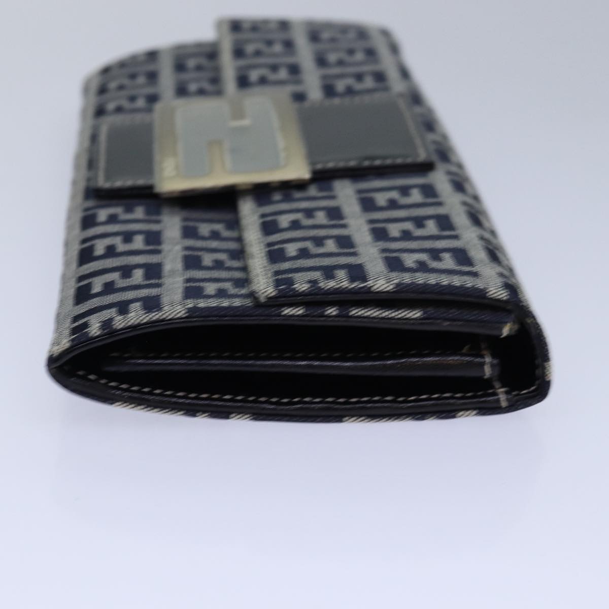 FENDI Zucchino Canvas Long Wallet Navy Auth yk13654